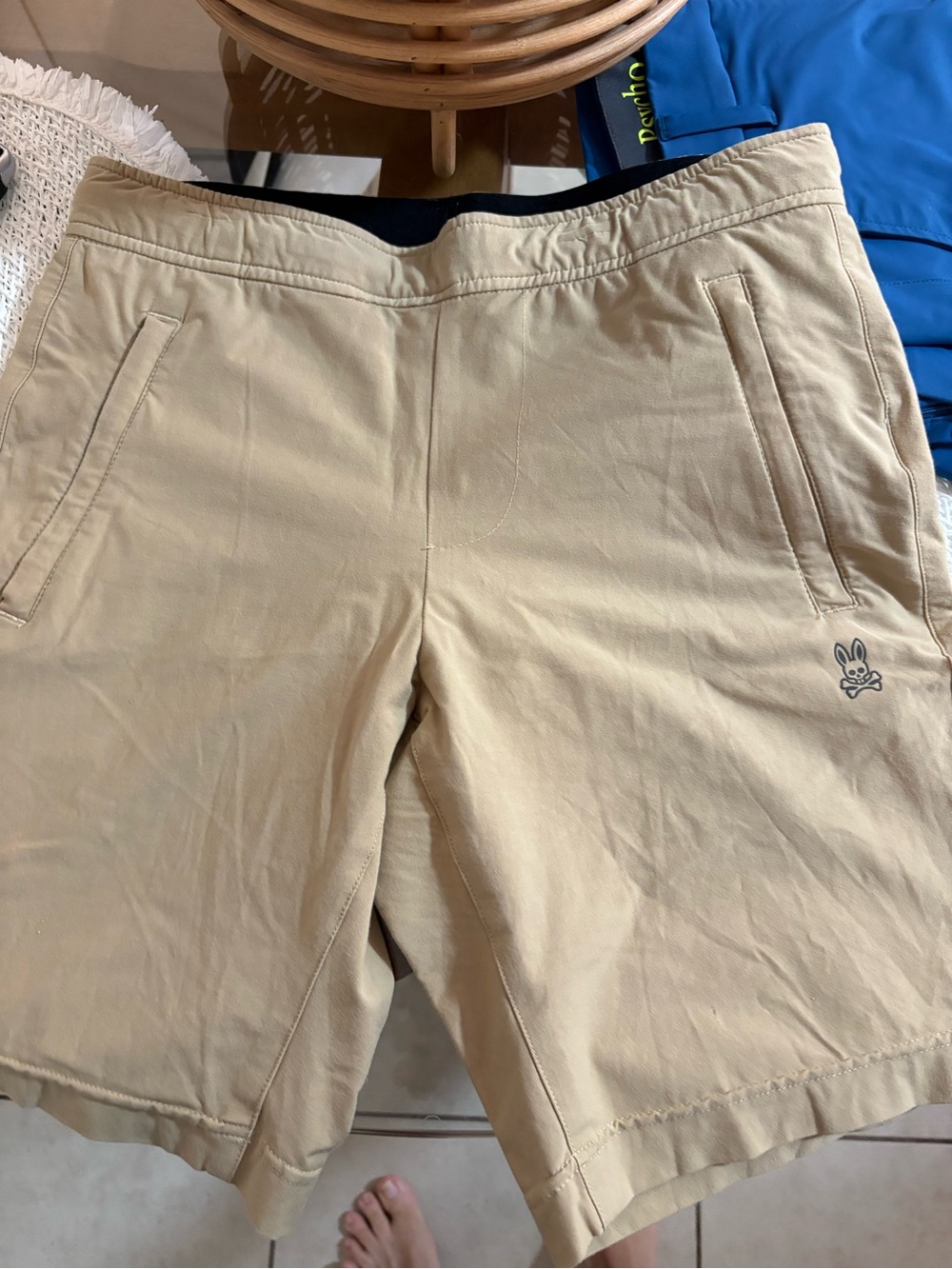 Psycho Bunny Men's Beige Athletic Shorts with Logo